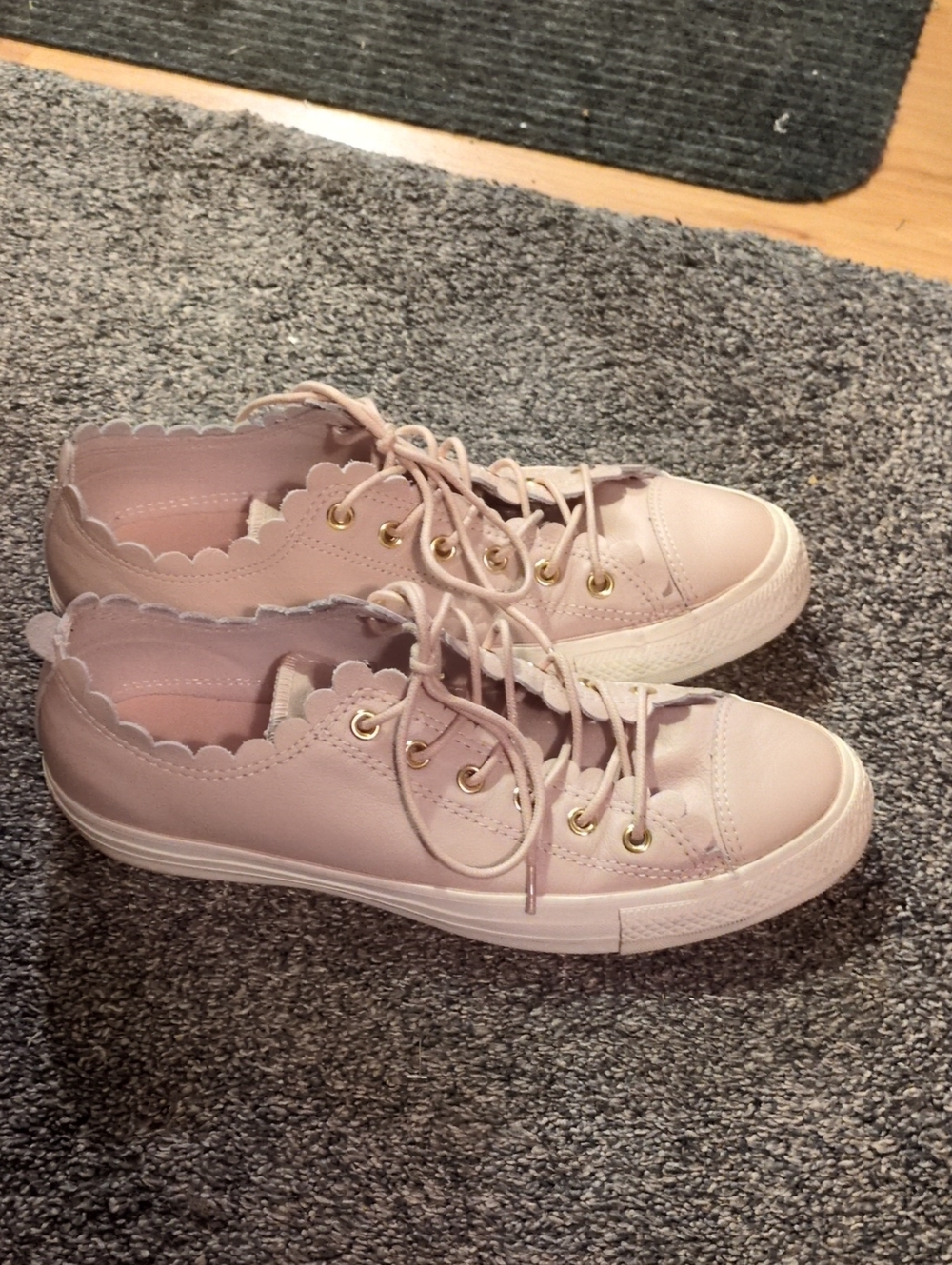 Converse Pink Scalloped Leather Low Top Sneakers